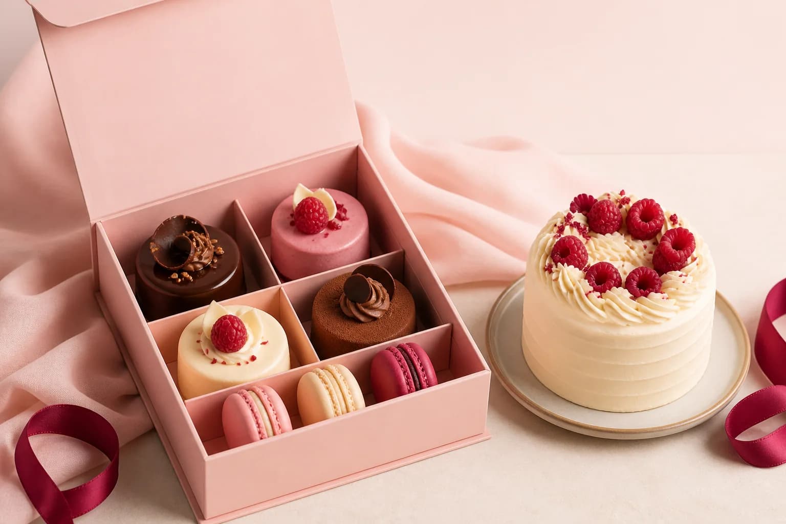 Elegant cake and gift boxes for corporate celebrations