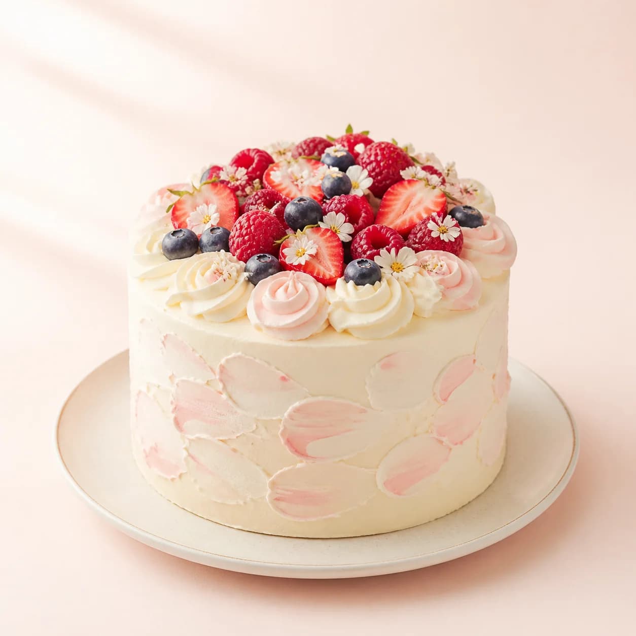 Vanilla berry cake with playful piped details